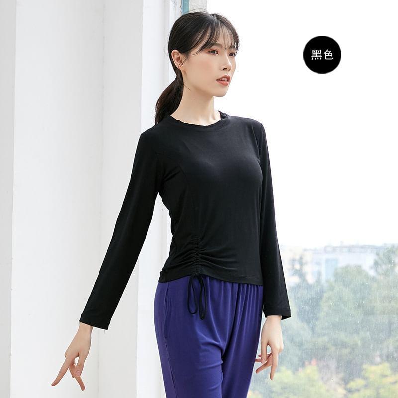 Long-Sleeve Crew Neck Plain Drawstring Dance T-Shirt Product Image