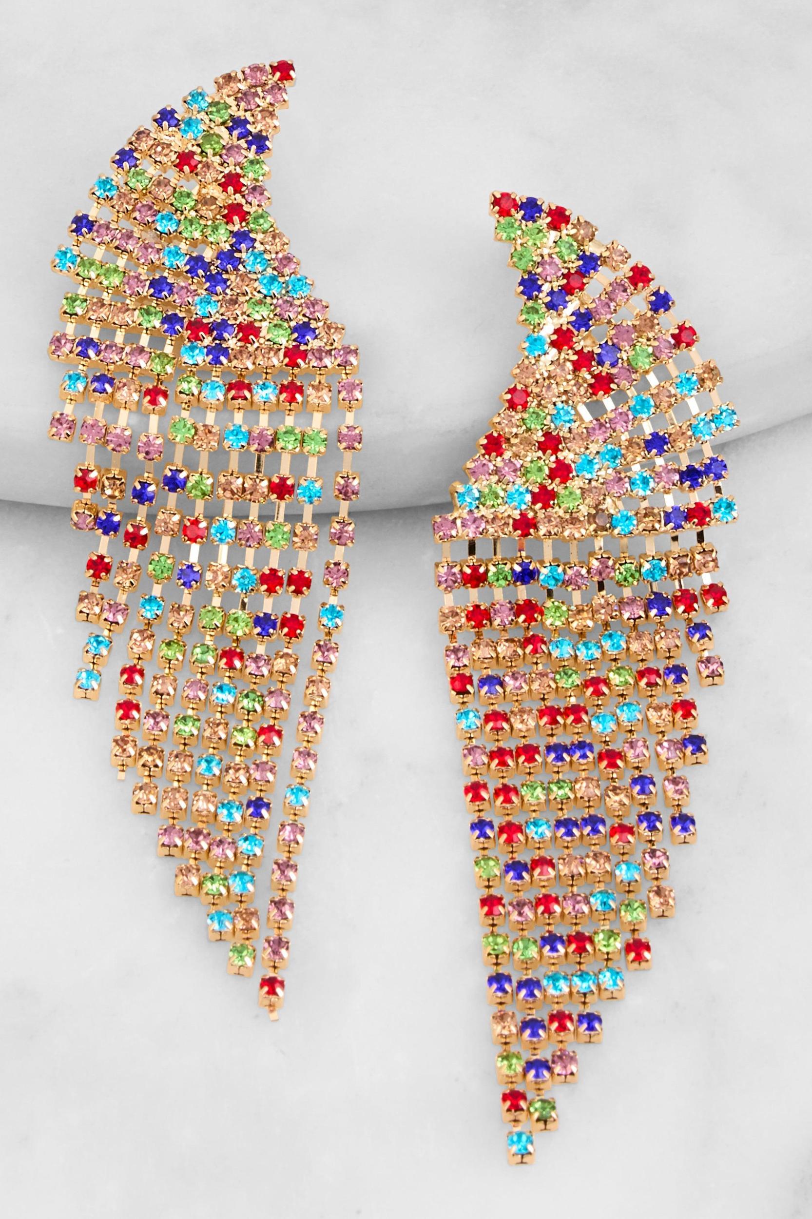 Rhinestone Teardrop Fringe Earrings Female Product Image