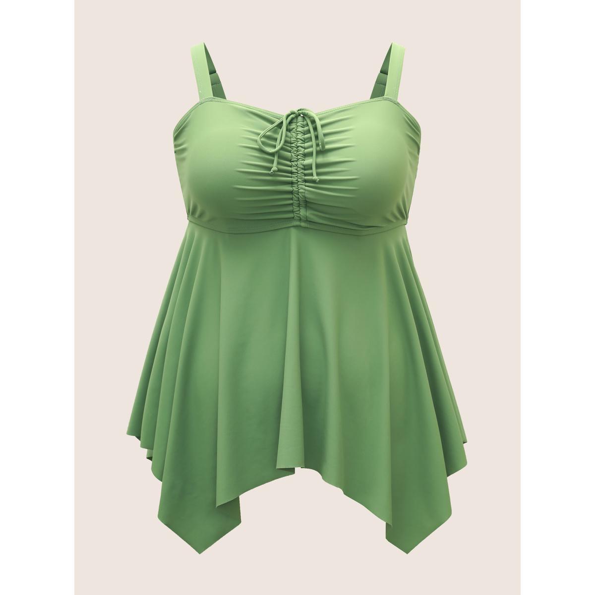 Plus Size Plain Drawstring Ruched Adjustable Straps Swim Top Women's Swimwear Moss Beach Drawstring High stretch Bodycon Heart neckline Curve Swim Tops BloomChic 30/6X Product Image