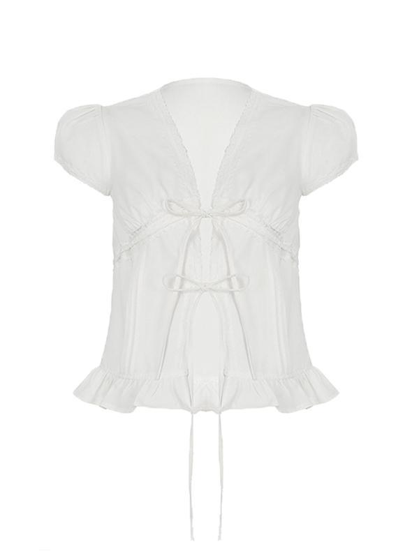 French Lace Trim Short Sleeve Product Image