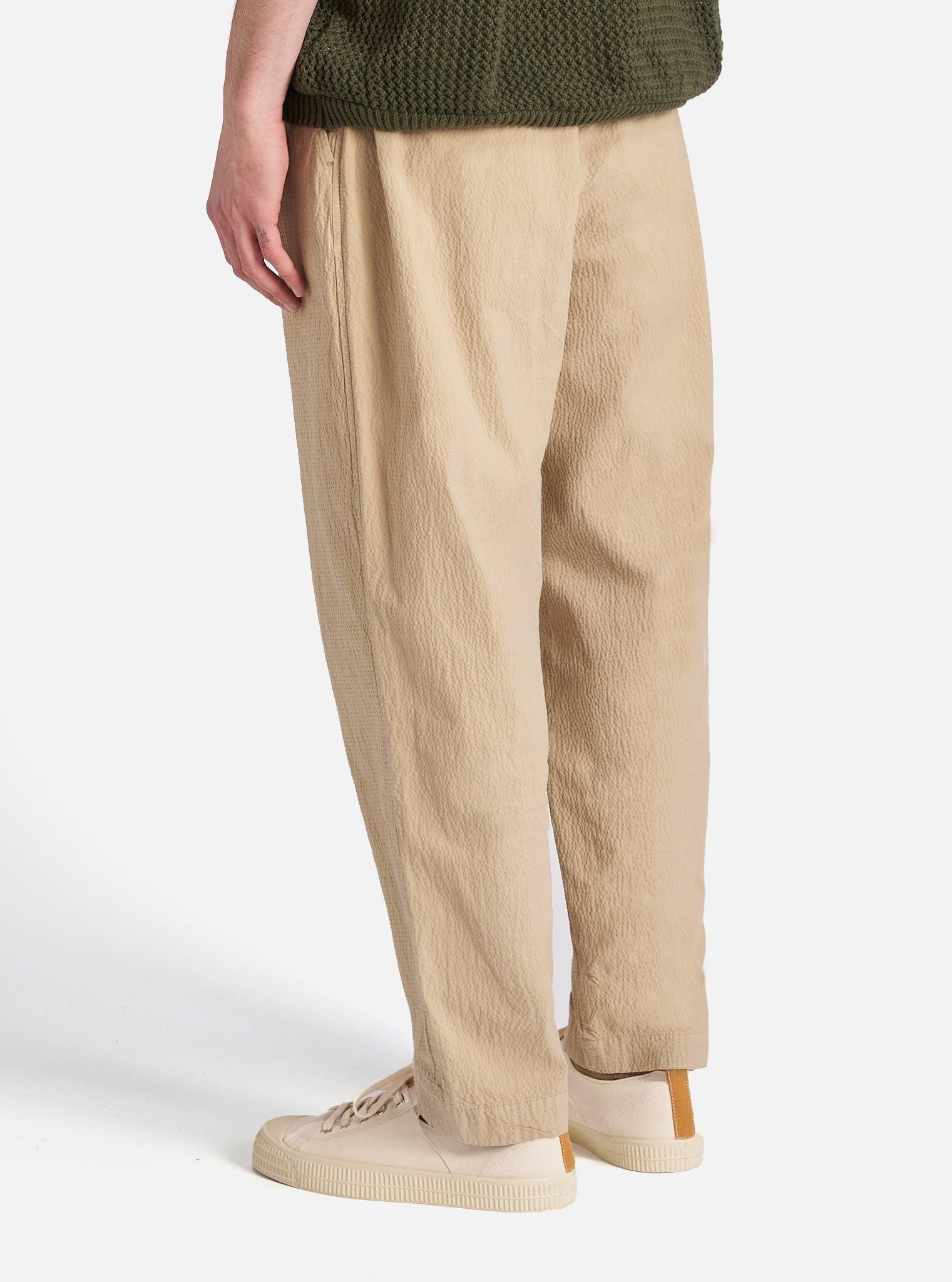 Universal Works Pleated Track Pant in Sand Seersucker II Product Image