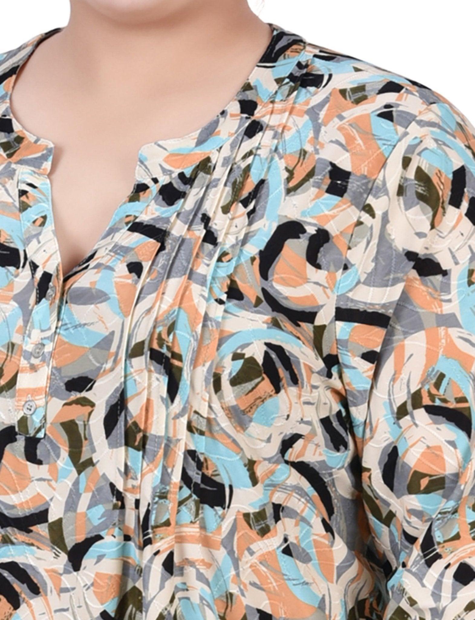 Autumn Blue Abstract 3/4 Roll Tap Pullover Top - Plus Product Image