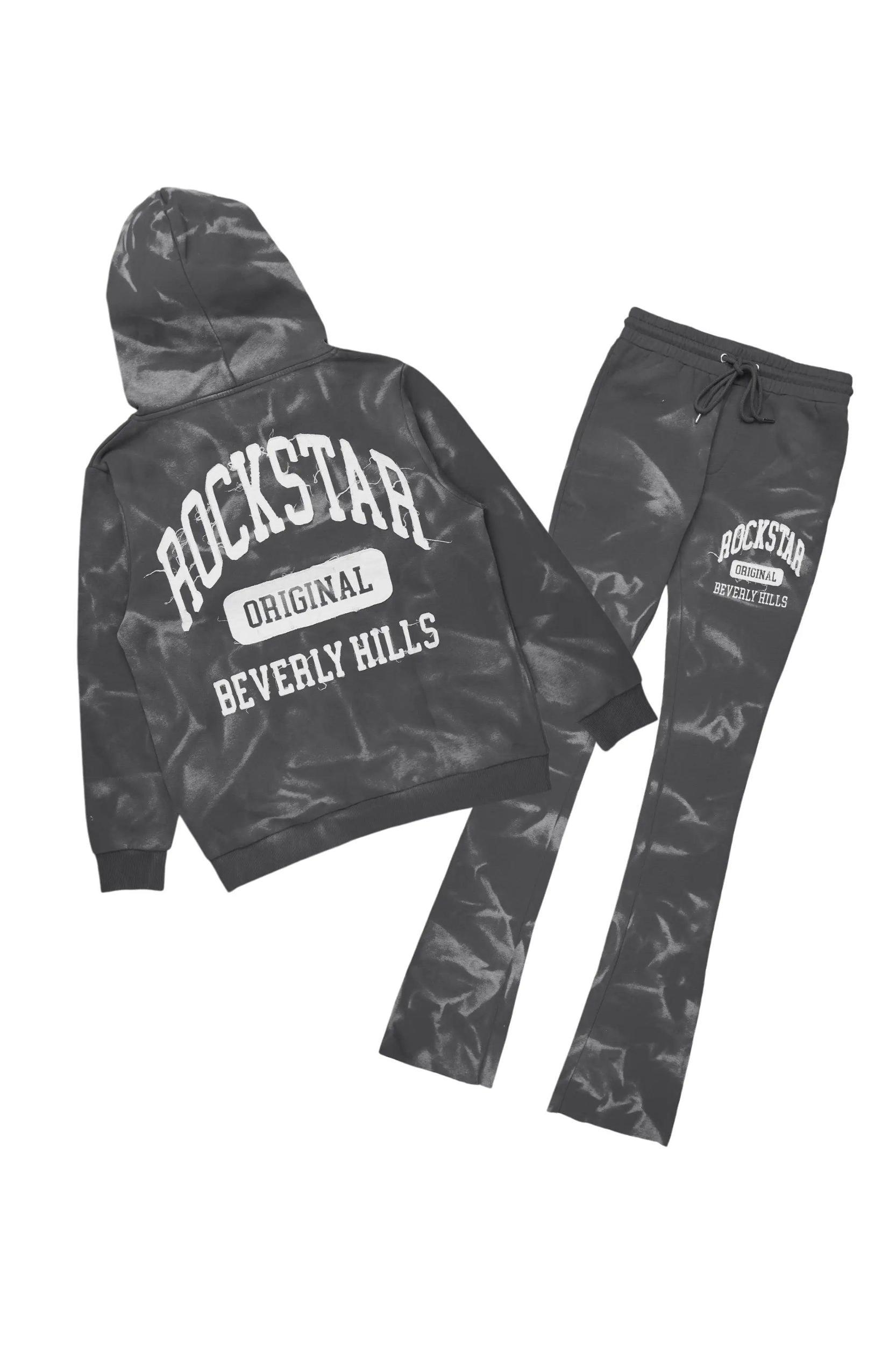 Member Vintage Grey Hoodie Patchwork Stacked Flare Track Set Male Product Image