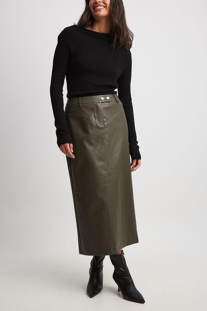PU Mid Waist Midi Skirt Product Image