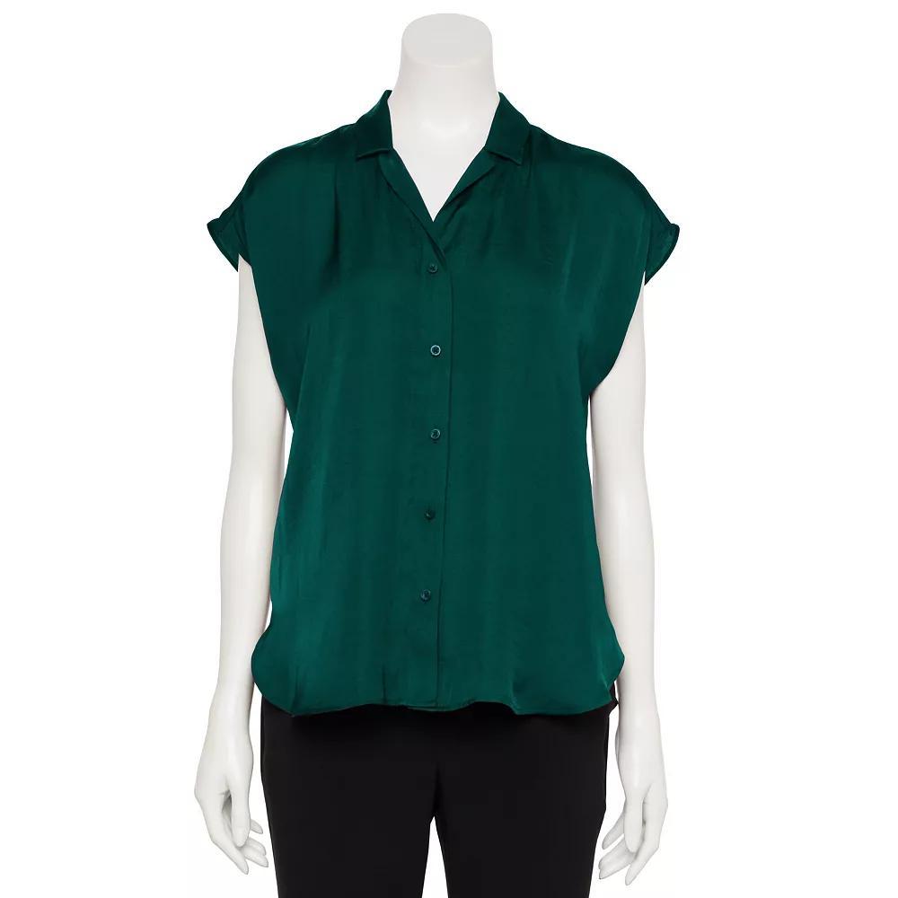 Women's Nine West Adaptive Short Sleeve Button Down Lapel Collar Shirt, Size: Small, Mineral Black Product Image