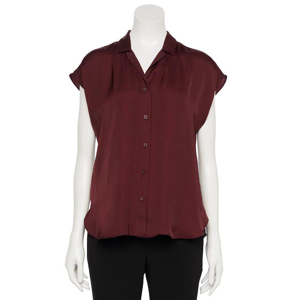 Women's Nine West Adaptive Short Sleeve Button Down Lapel Collar Shirt, Size: Small, Mineral Black Product Image
