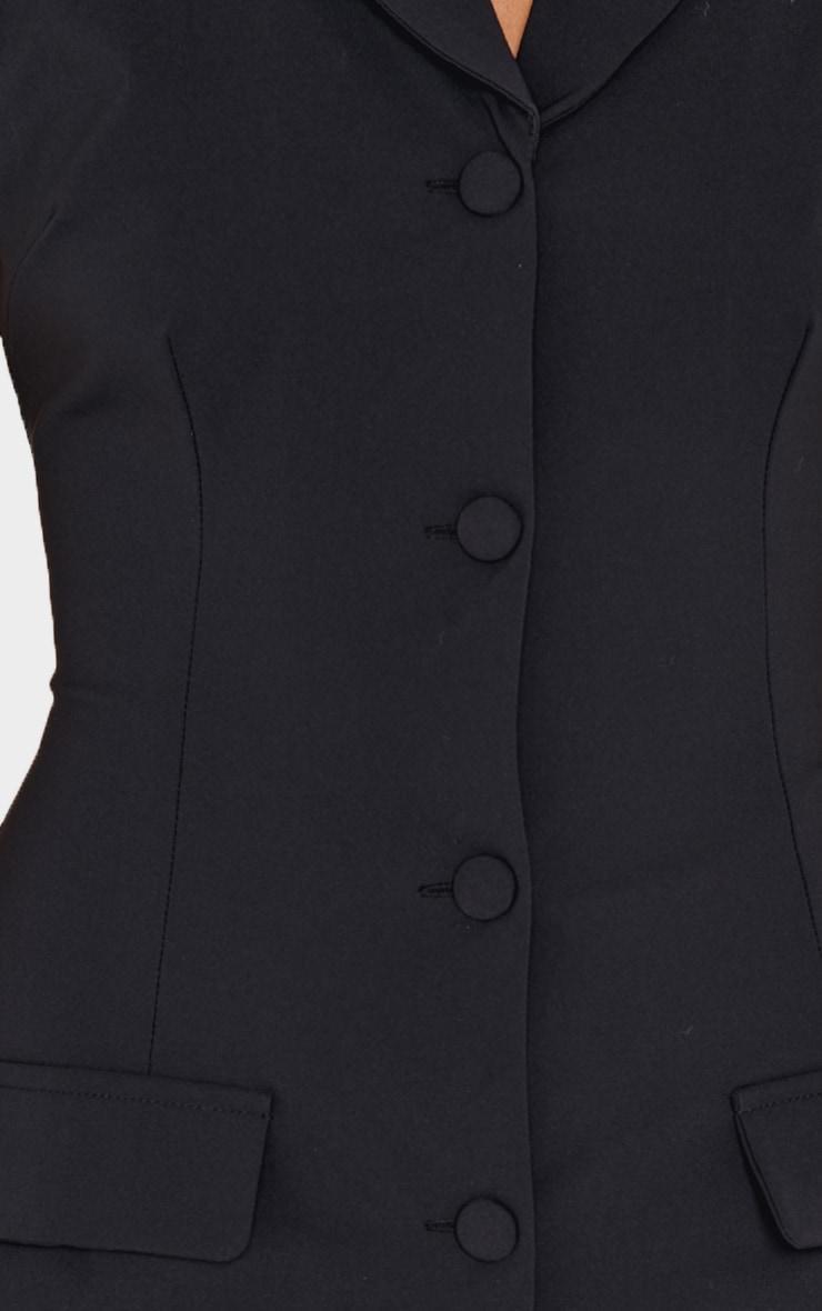 Black Tailored Woven Cap Sleeve Button Down Shift Dress Product Image