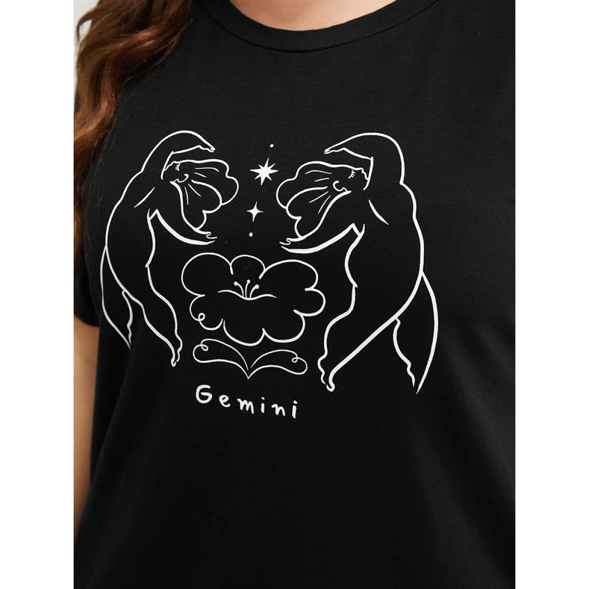 Plus Size Figure & Letter Print Slightly Stretchy Zodiac T-shirt Gemini Women Casual Figure Dailywear T-shirts BloomChic 14-16/1X Product Image
