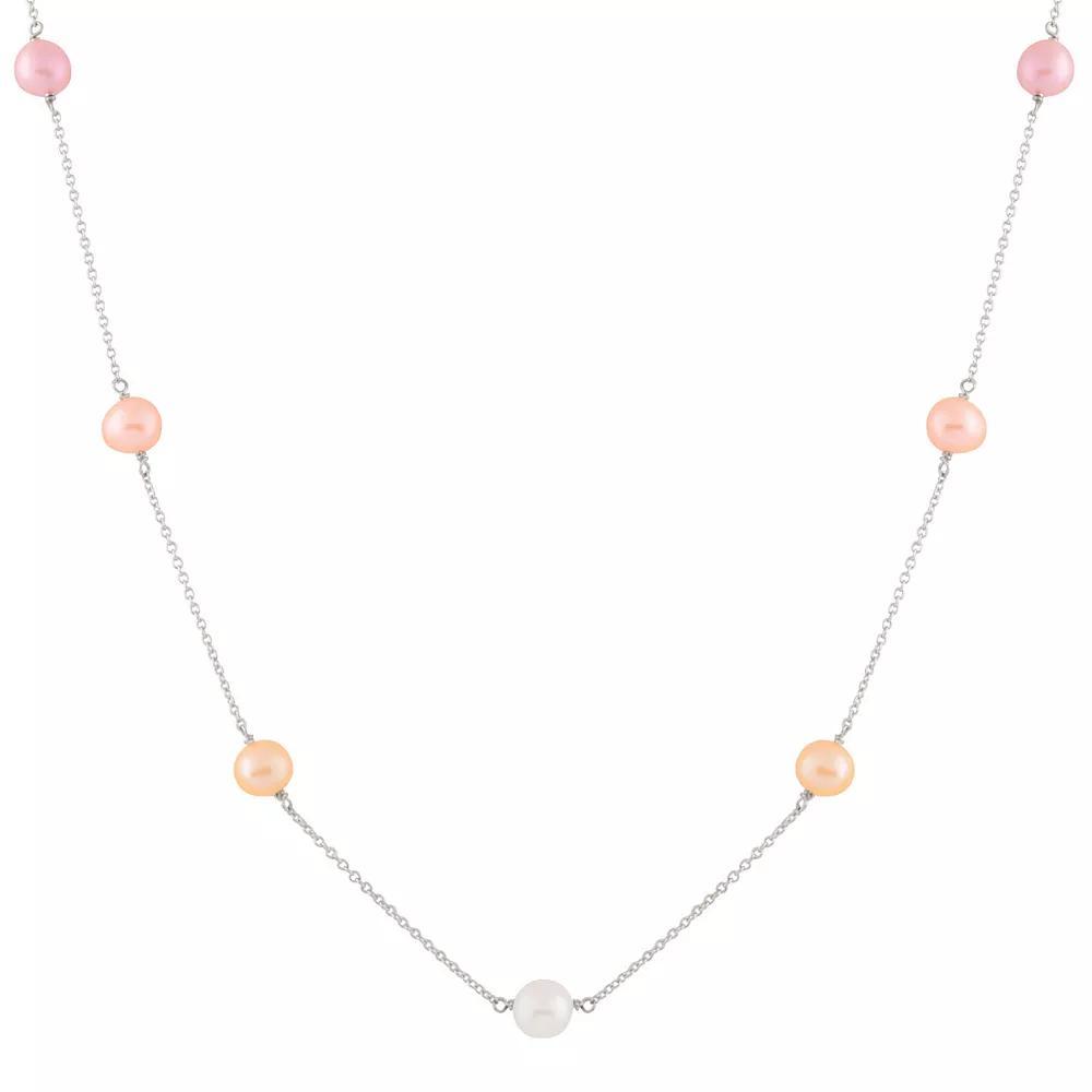 Sterling Silver Freshwater Cultured Pearl Station Necklace, Women's, Size: 18", Silvertone Product Image