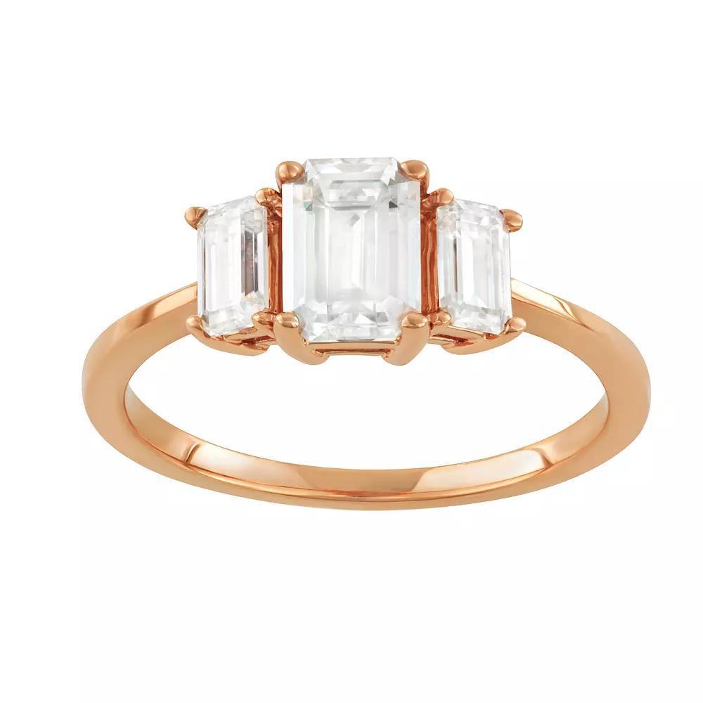 Charles & Colvard 14k Gold 1 1/2 Carat T.W. Lab-Created Moissanite Three-Stone Ring, Women's, Size: 9, 14k Rose Gold Product Image
