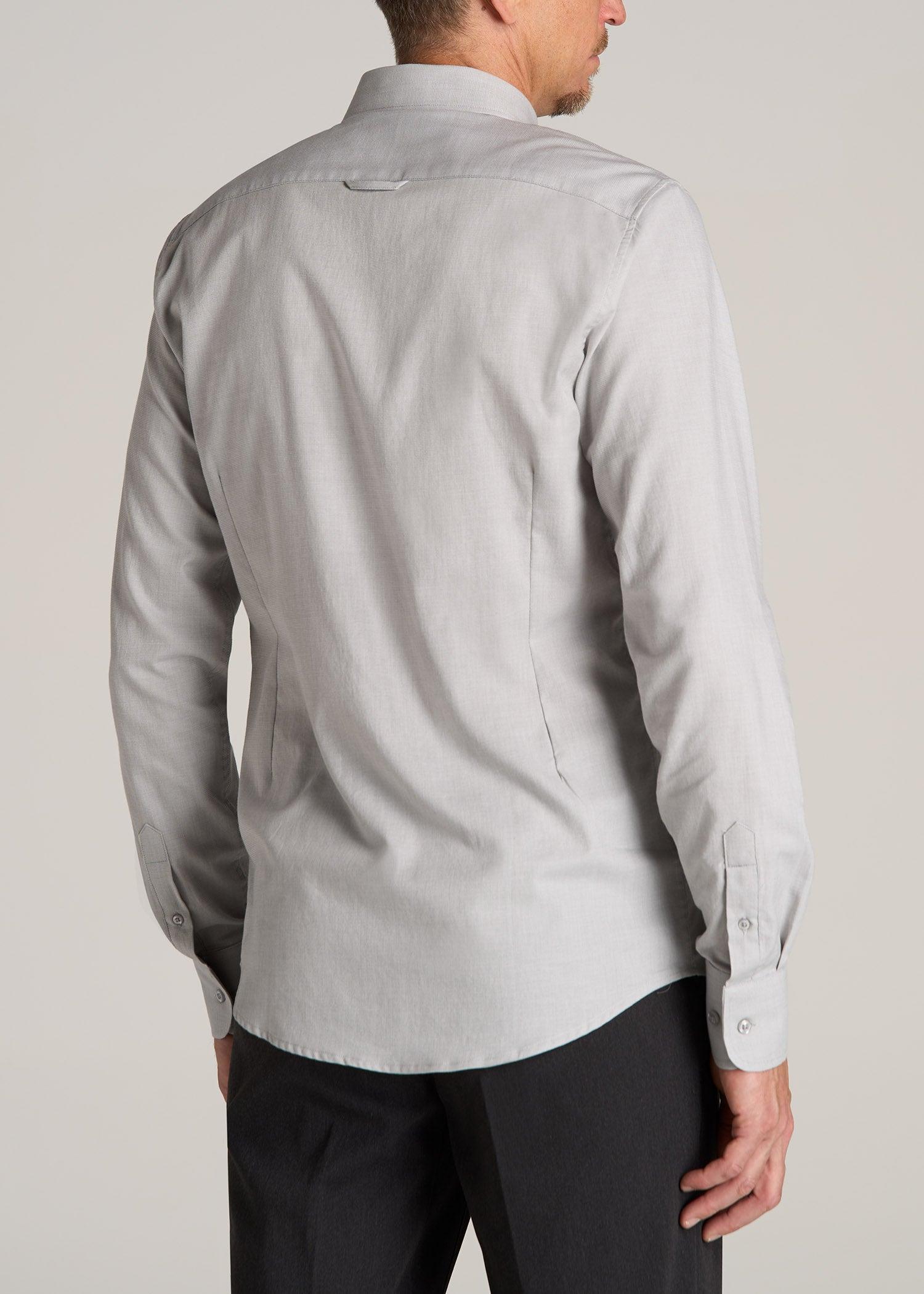Soft-Wash Button-Up Shirt for Tall Men in Light Grey Dobby Product Image