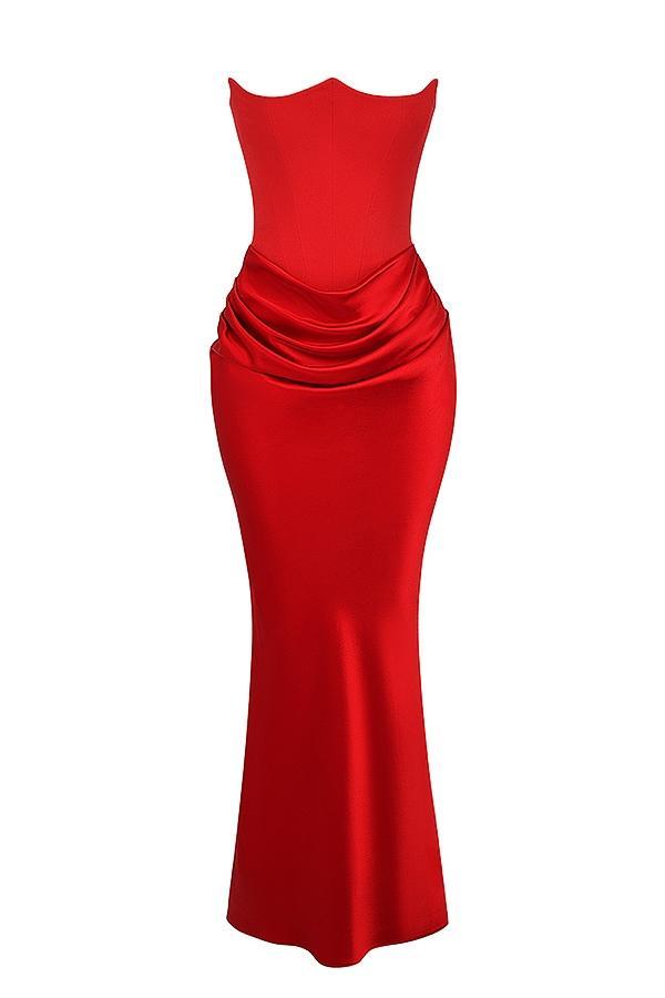 Persephone Scarlet Strapless Corset Maxi Dress Product Image