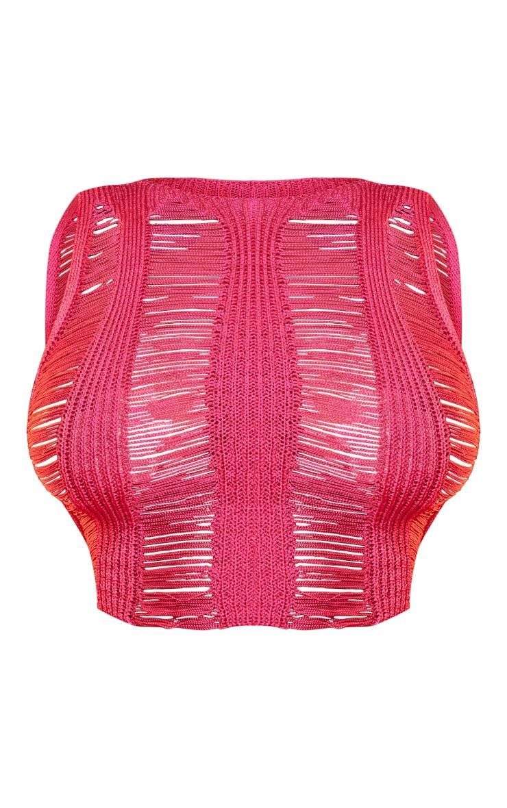 Shape Bright Pink Knit Ladder Racer Neck Longline Top Product Image