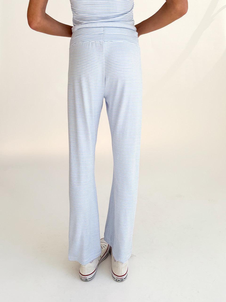 Blue Pinstripe Wide Leg Lounge Pants Product Image
