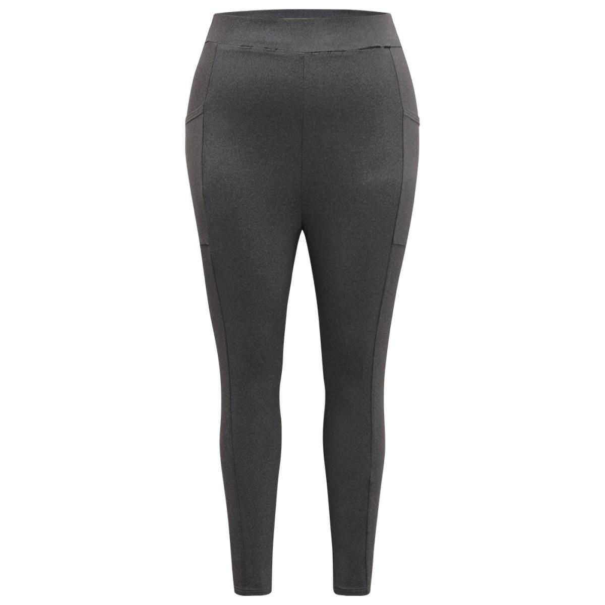 Plus Size Solid Pocket Very Stretchy Leggings Women DimGray Elegant High stretch Skinny High Rise Dailywear Leggings BloomChic 30/6X Product Image