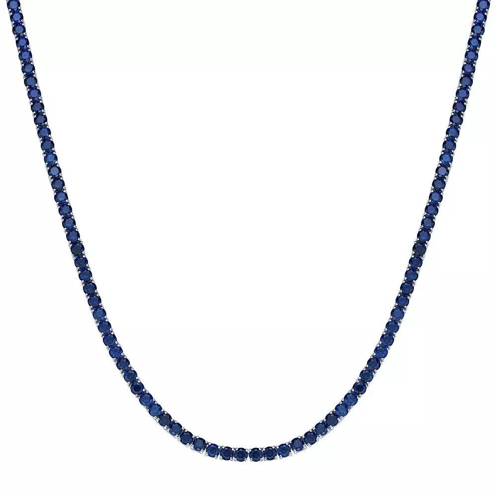 Gemminded Sterling Silver Lab-Created Sapphire Tennis Necklace, Womens Product Image