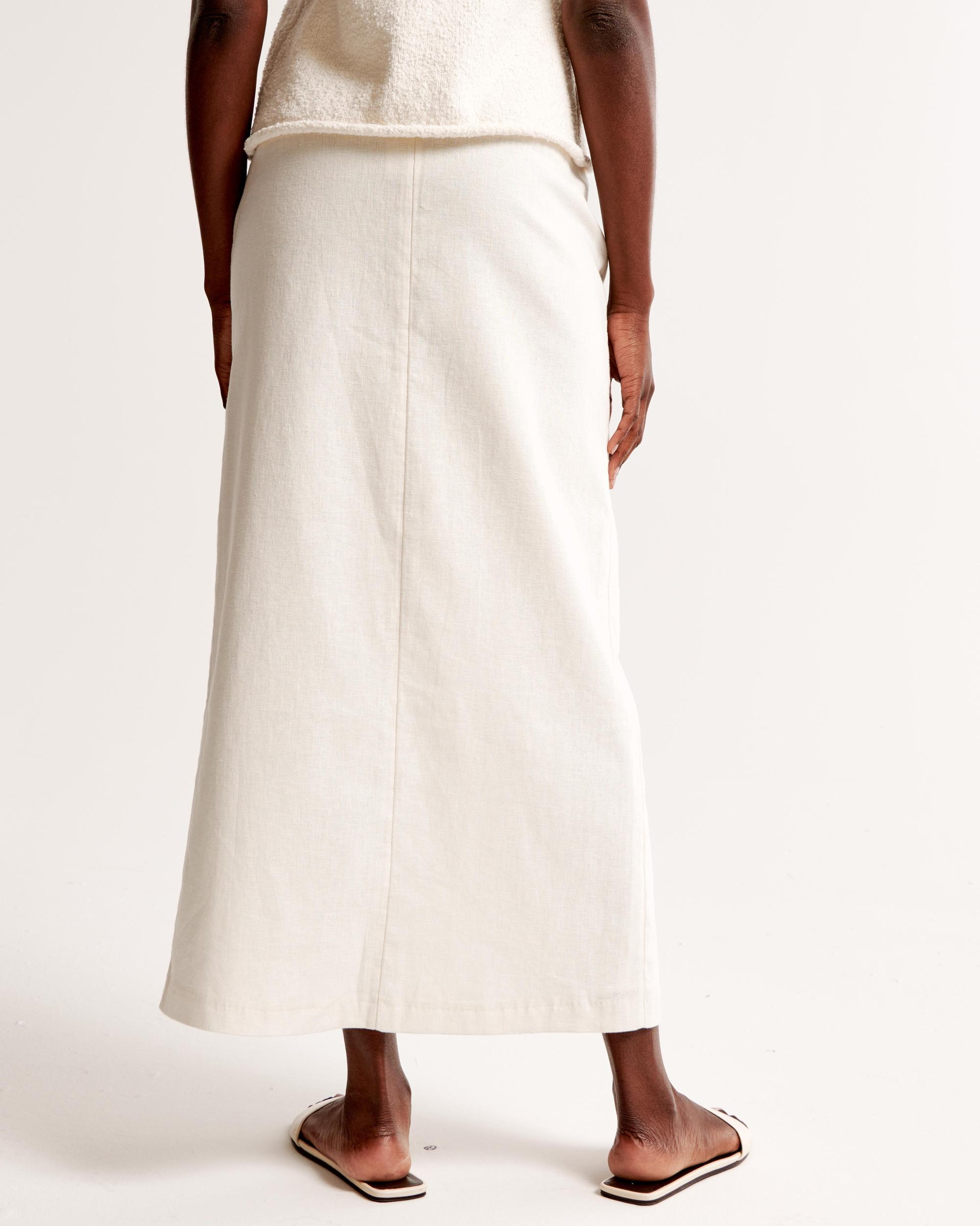 Mid Rise Linen-Blend Maxi Skirt Product Image