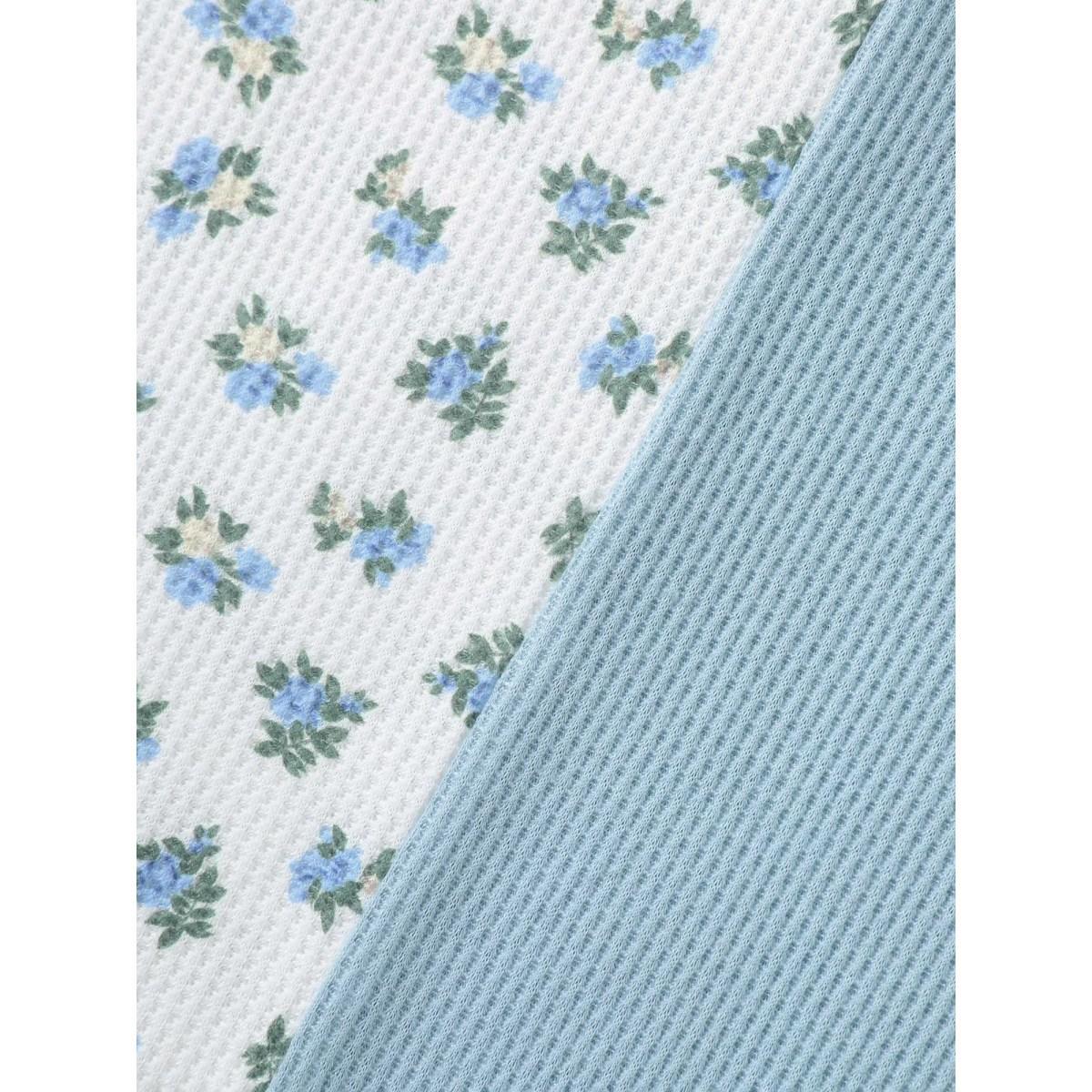 Plus Size Waffle Grid Floral V-Neck T-Shirt Multicolor Women Texture V-neck Everyday-Casual T-shirts BloomChic 18-20/2X Product Image