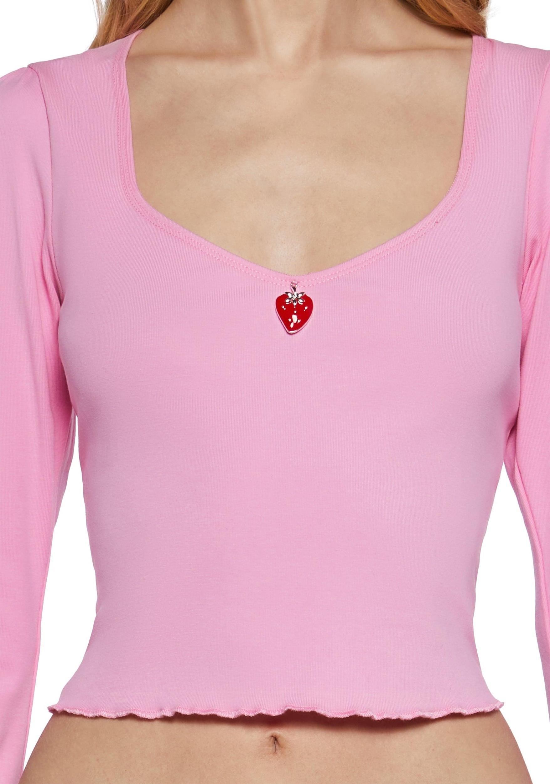 Sugar Thrillz Strawberry Long Sleeve Tee - Pink Product Image