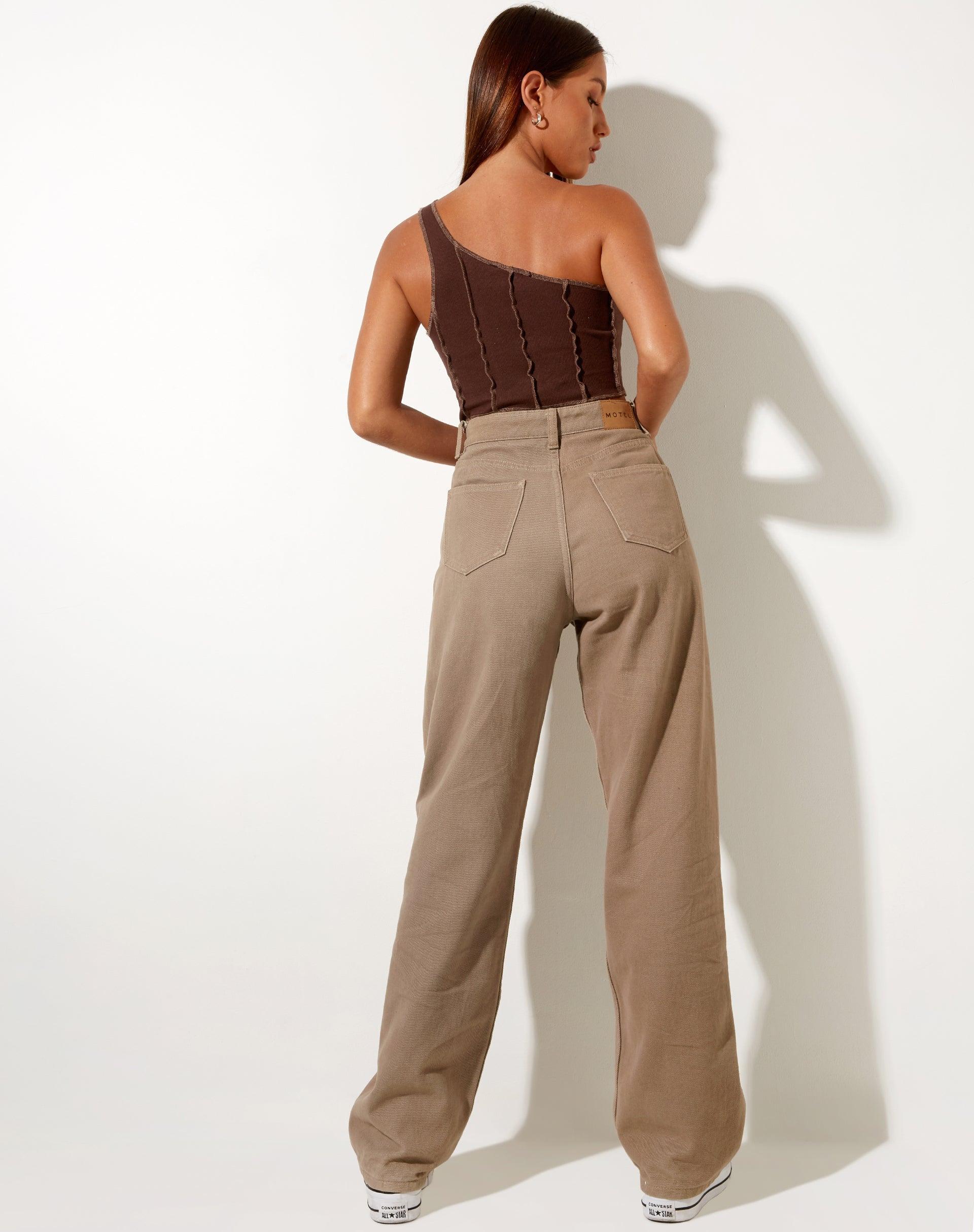 Rara Crop Top in Rib Deep Mahogany with Brown Stitching Product Image