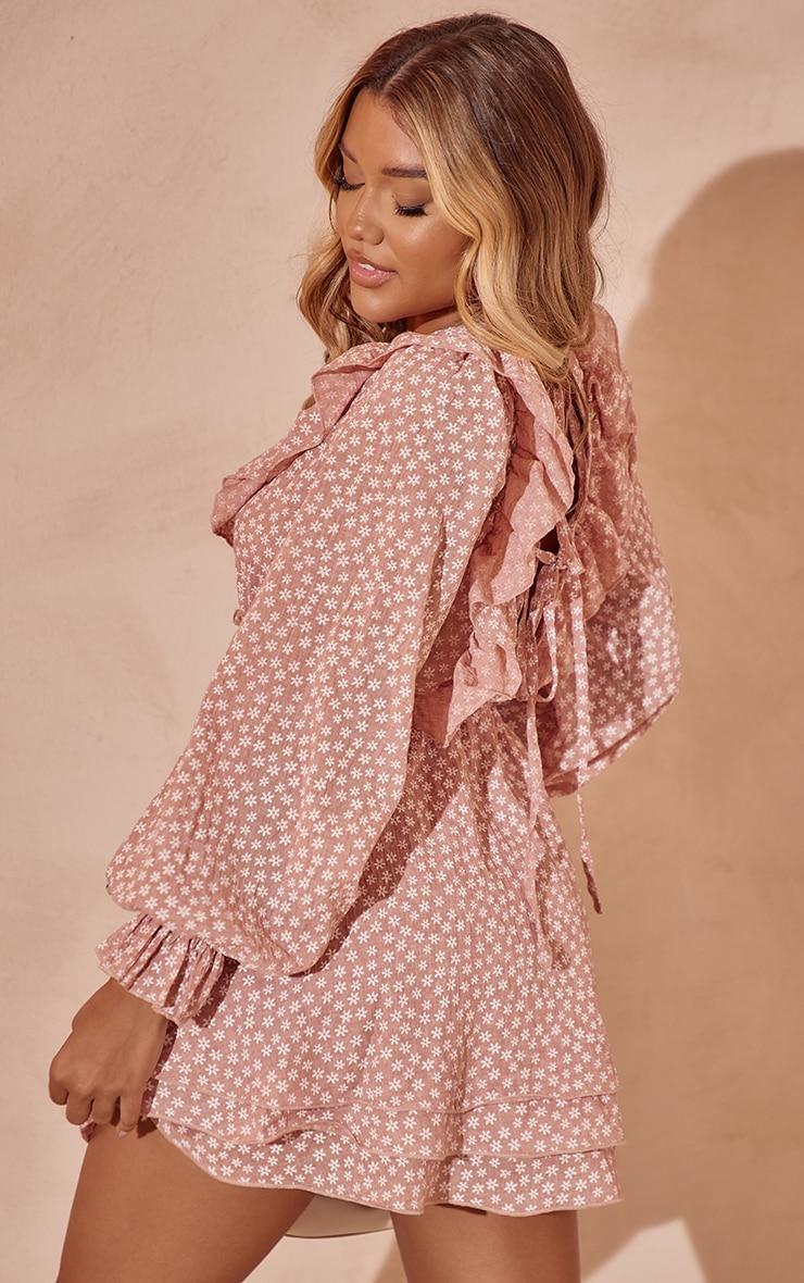 Blush Ditsy Floral Chiffon Tie Back Detail Shift Dress Product Image