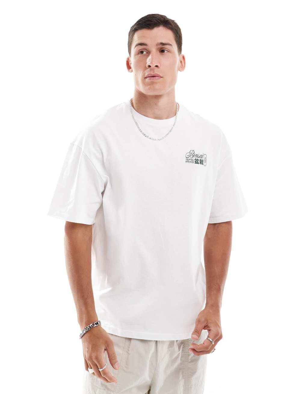 Jack & Jones oversized t-shirt with bonsai backprint in white Product Image