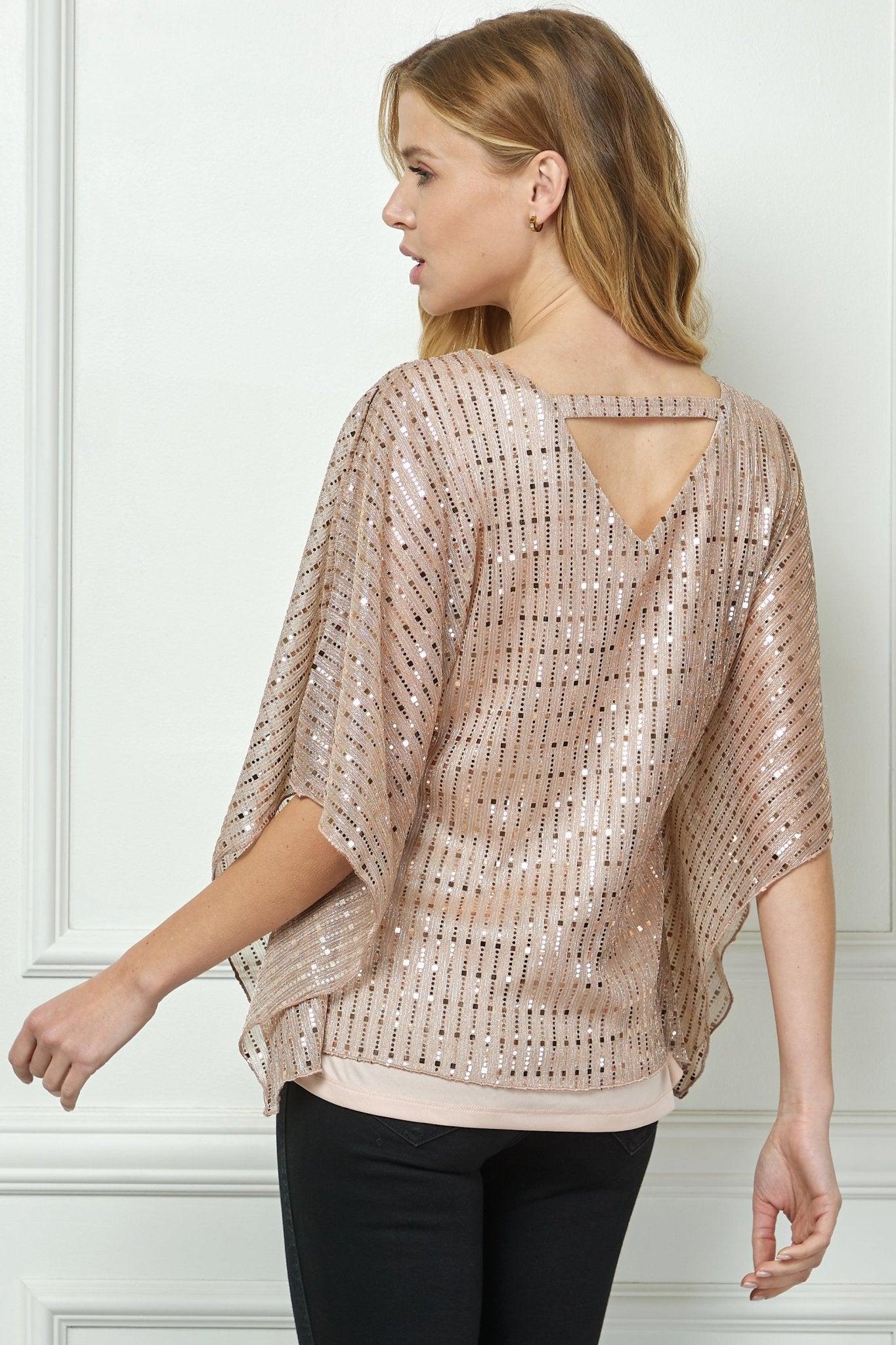 Elbow Cold Shoulder V-Neck Bar Back Poncho Blouse Product Image