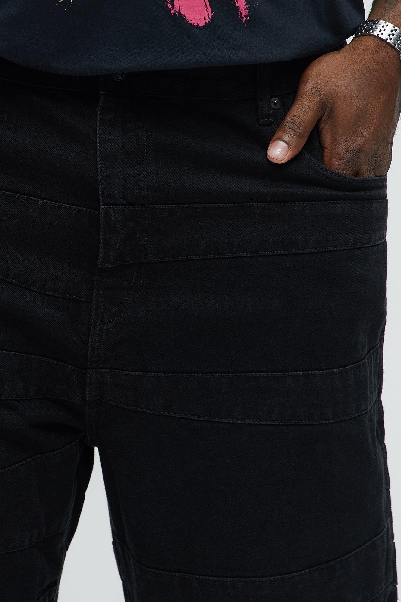 Baggy Layered Paneled Jeans - Black Product Image