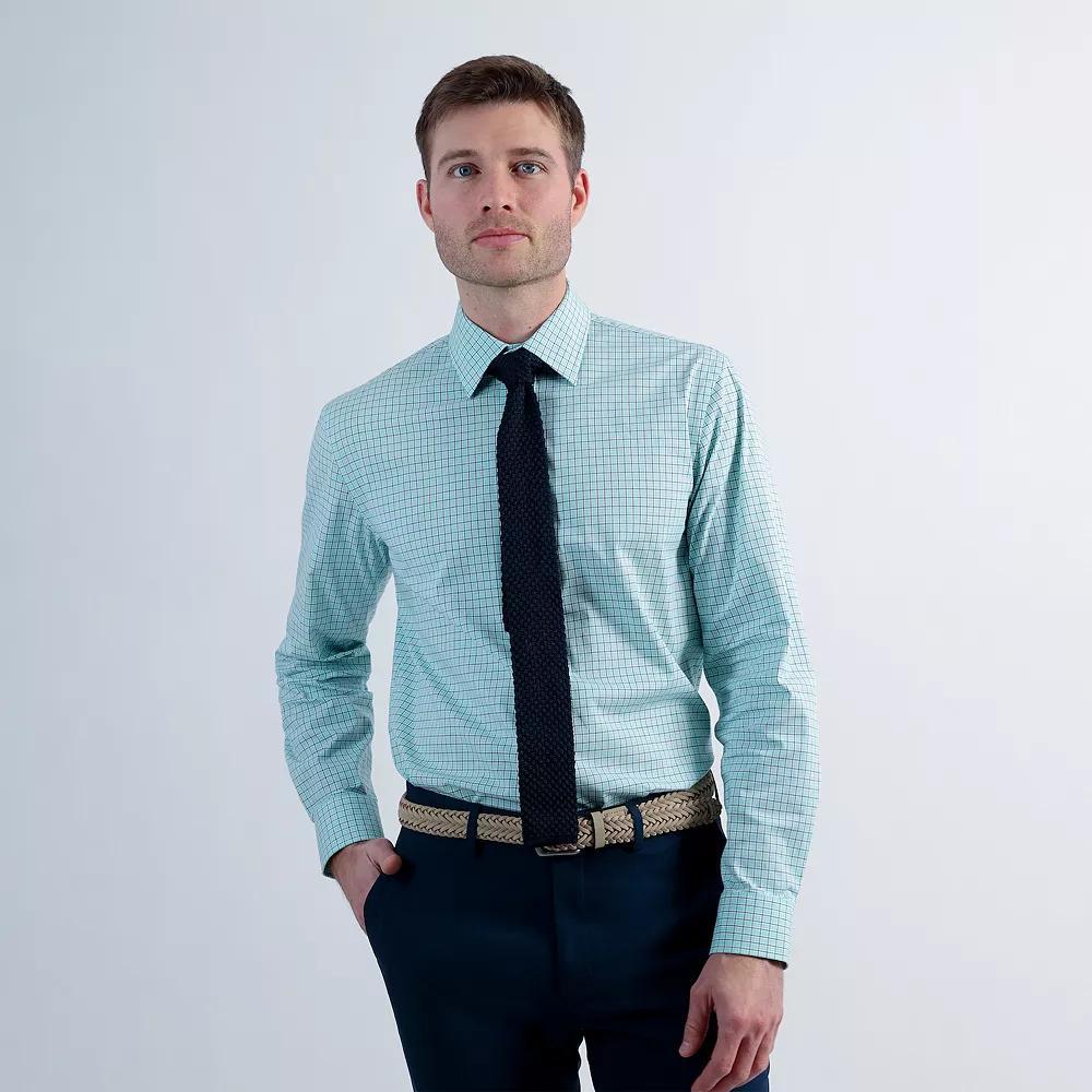 Mens Haggar Premium Comfort Classic Fit Dress Shirt Blue Grid Product Image