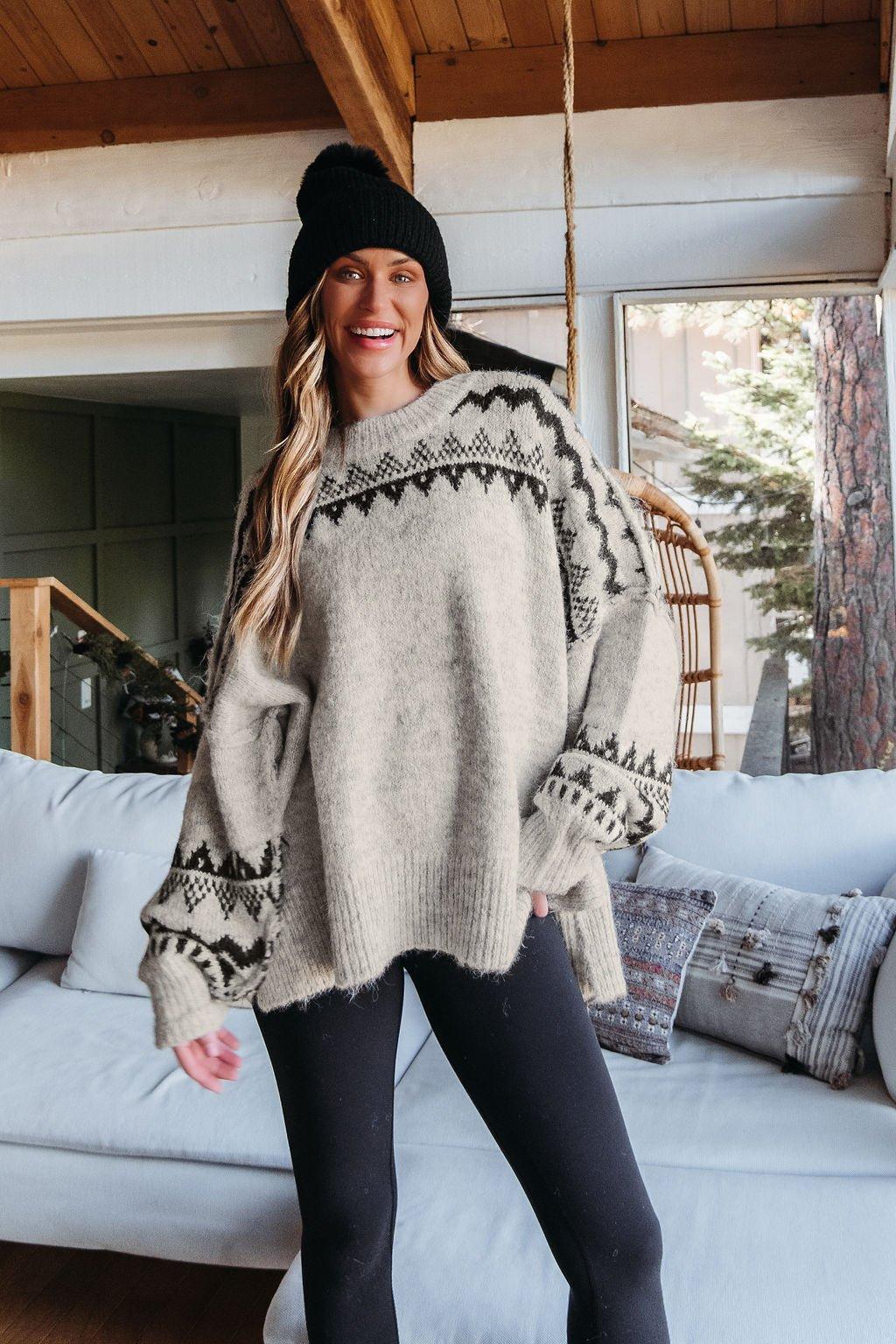 Oversized Mocha Fair Isle Pullover Sweater Product Image
