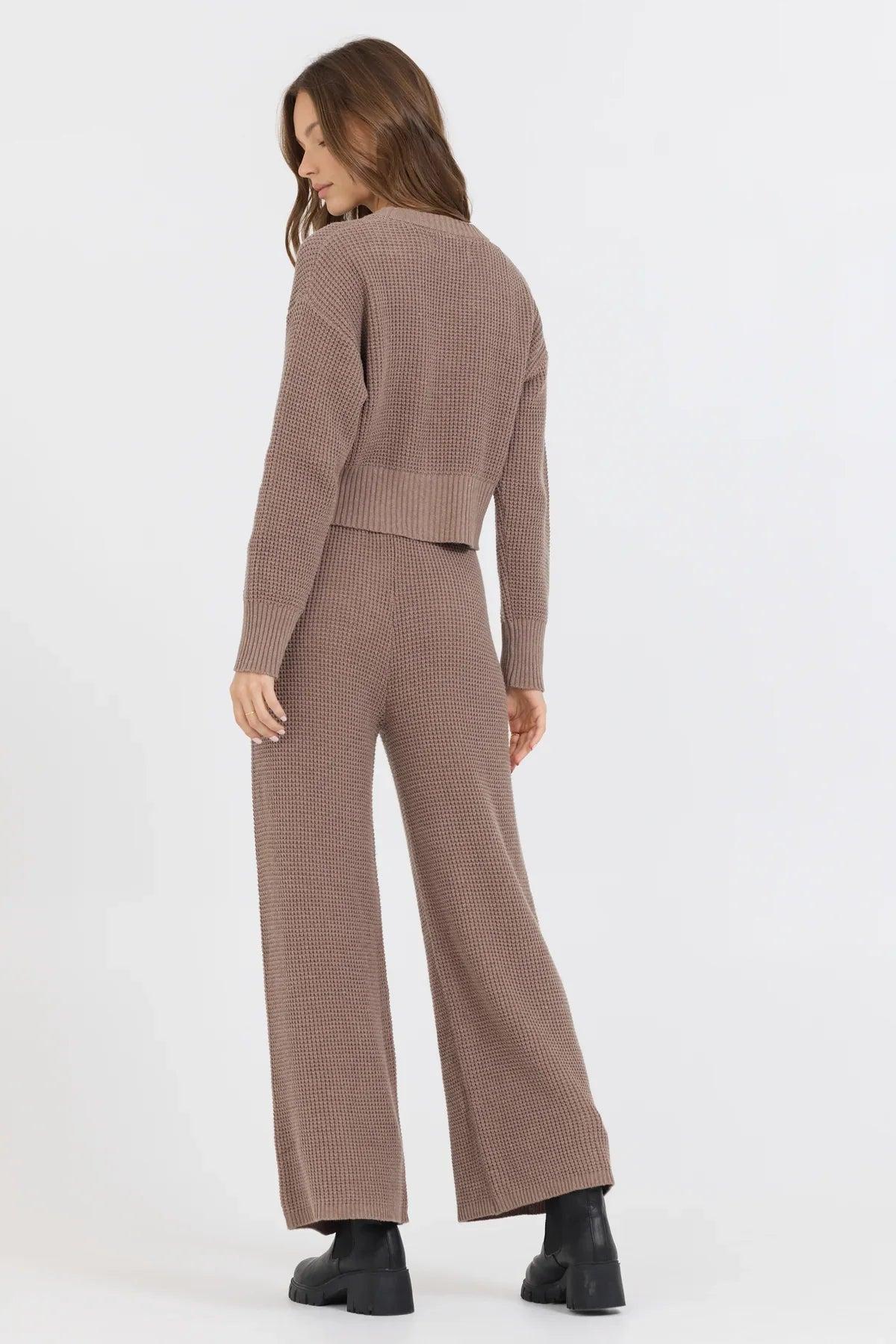 Heather Brown Waffle Knit Flared Pant Product Image