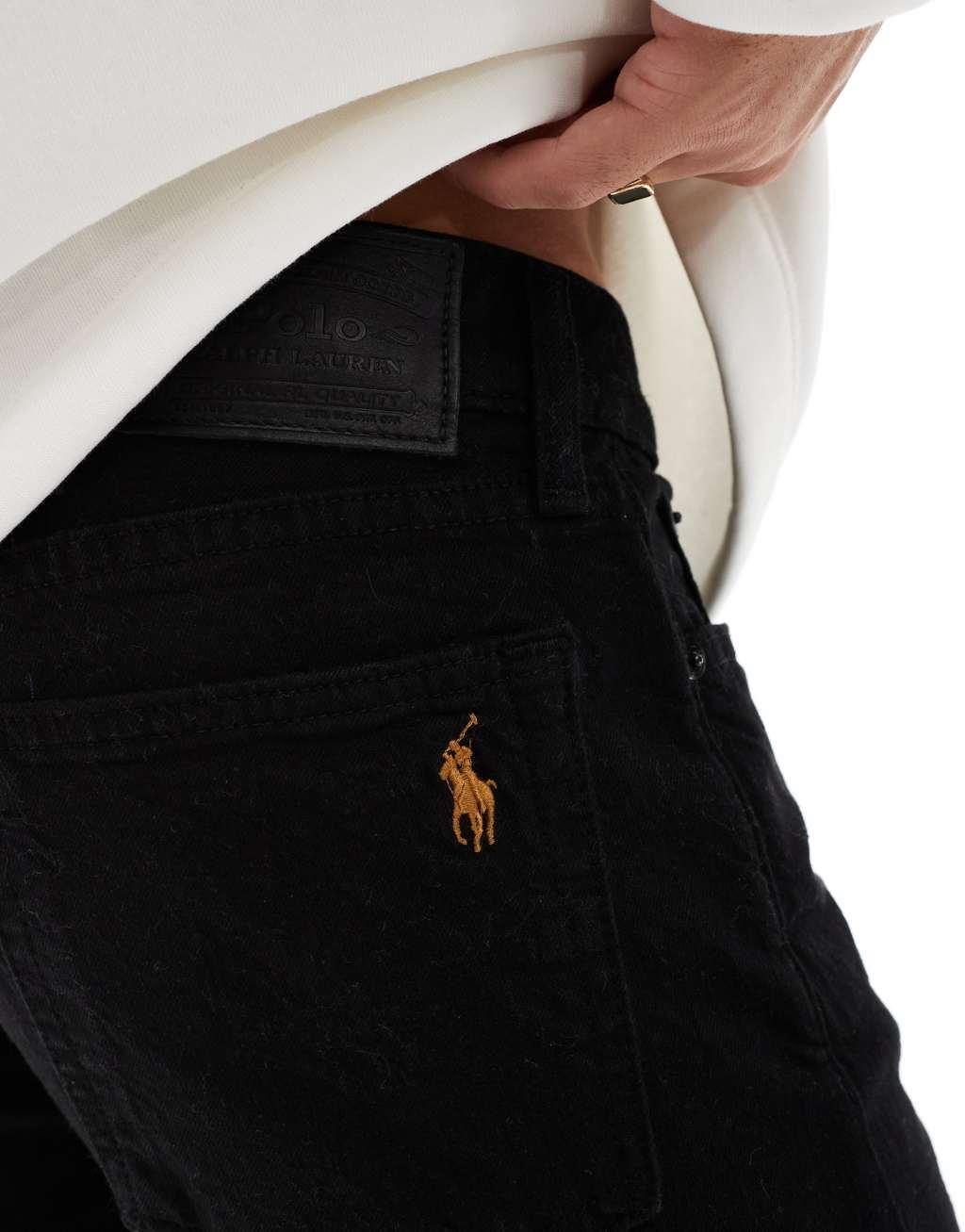 Polo Ralph Lauren Sullivan slim fit icon logo back pocket jeans in black Product Image