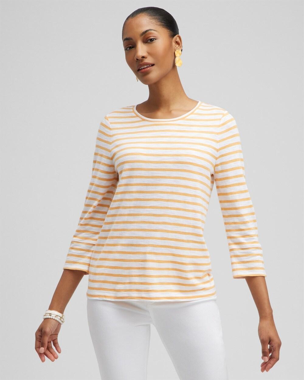 Stripe 3/4 Sleeve Button Tee Product Image