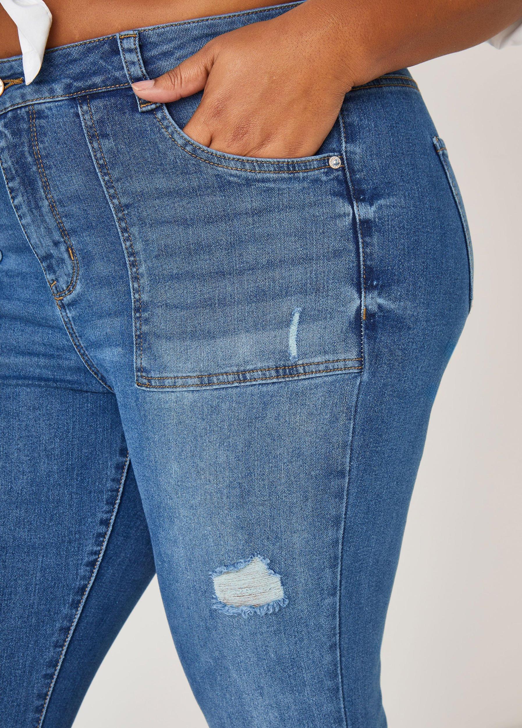 Plus Size Distressed High Rise Flared Jeans Ashley Stewart Product Image