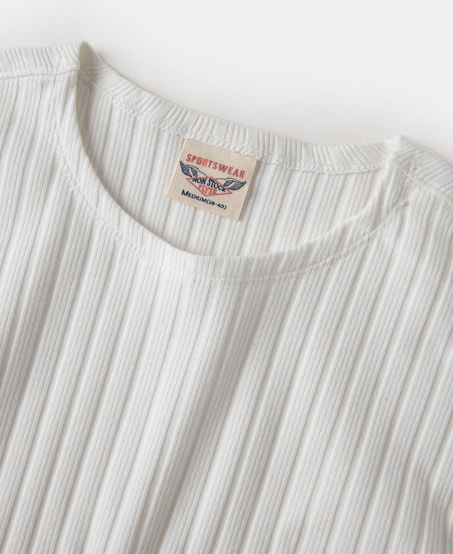 1950s Ribbed Cotton and Spandex-Blend T-Shirt - White Product Image