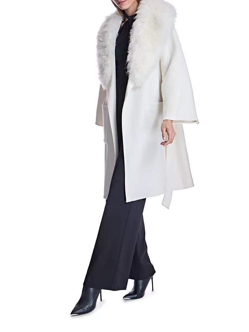 Wool Blend Belted Fur Trim Coat Product Image