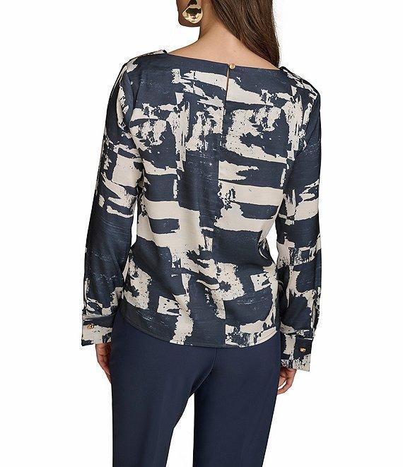 Donna Karan Gold Hardware Shoulder Crew Neck Long Sleeve Top Product Image