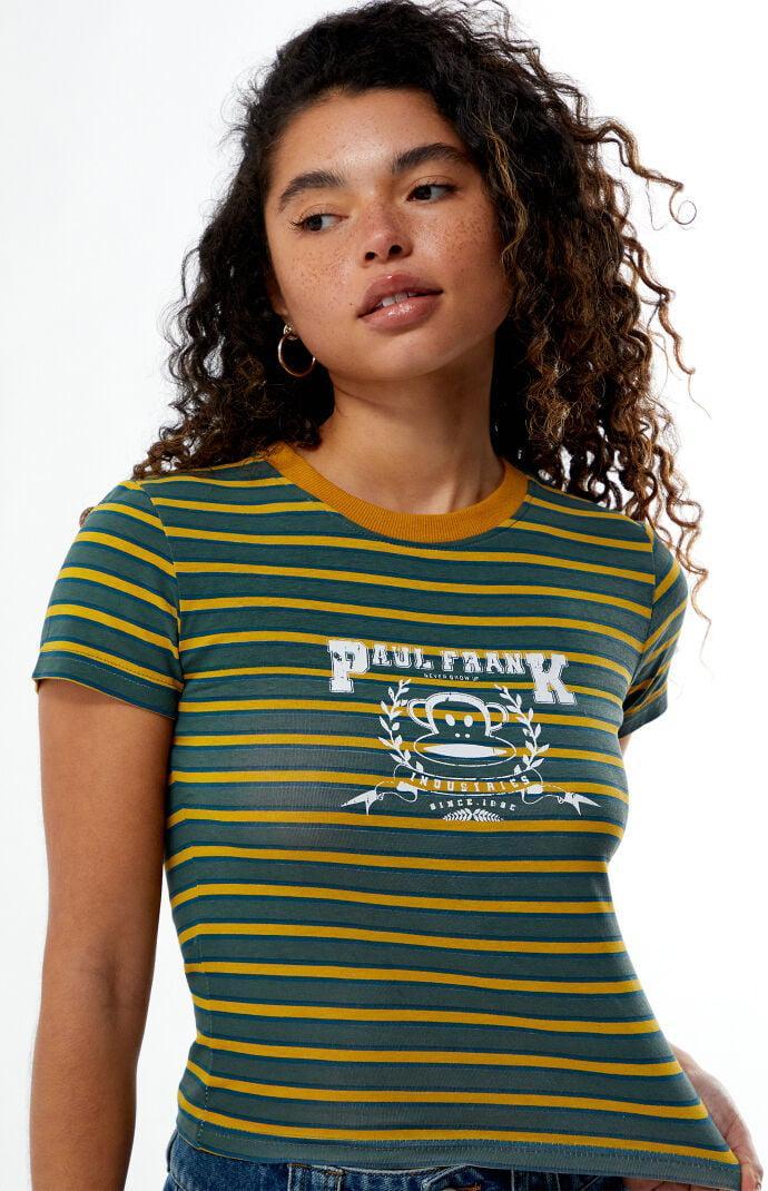 Daisy Street Women's Paul Frank Striped T-Shirt in Yellow/Green - Product Image
