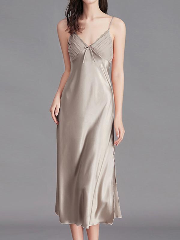 Loose Sleeveless Solid Color Spaghetti-Neck Babydolls Nightdress Pajama Product Image