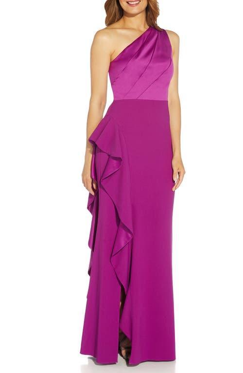 Adrianna Papell One Shoulder Sleeveless Cascading Ruffle Draped Mermaid Gown Product Image