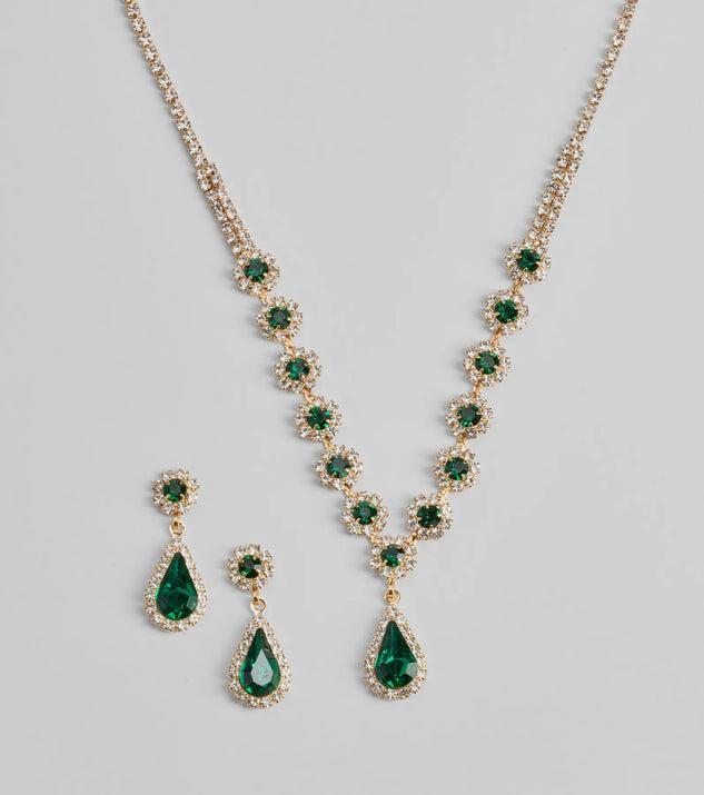 Luxe Look Gemstone Necklace And Earrings Set Product Image