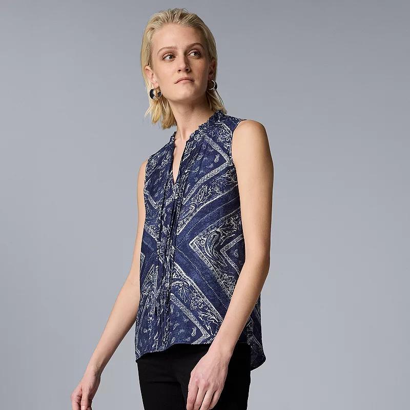 Women's Simply Vera Vera Wang Tie Front Pintuck Top, Size: XXL, Ivory Petal Texture Product Image