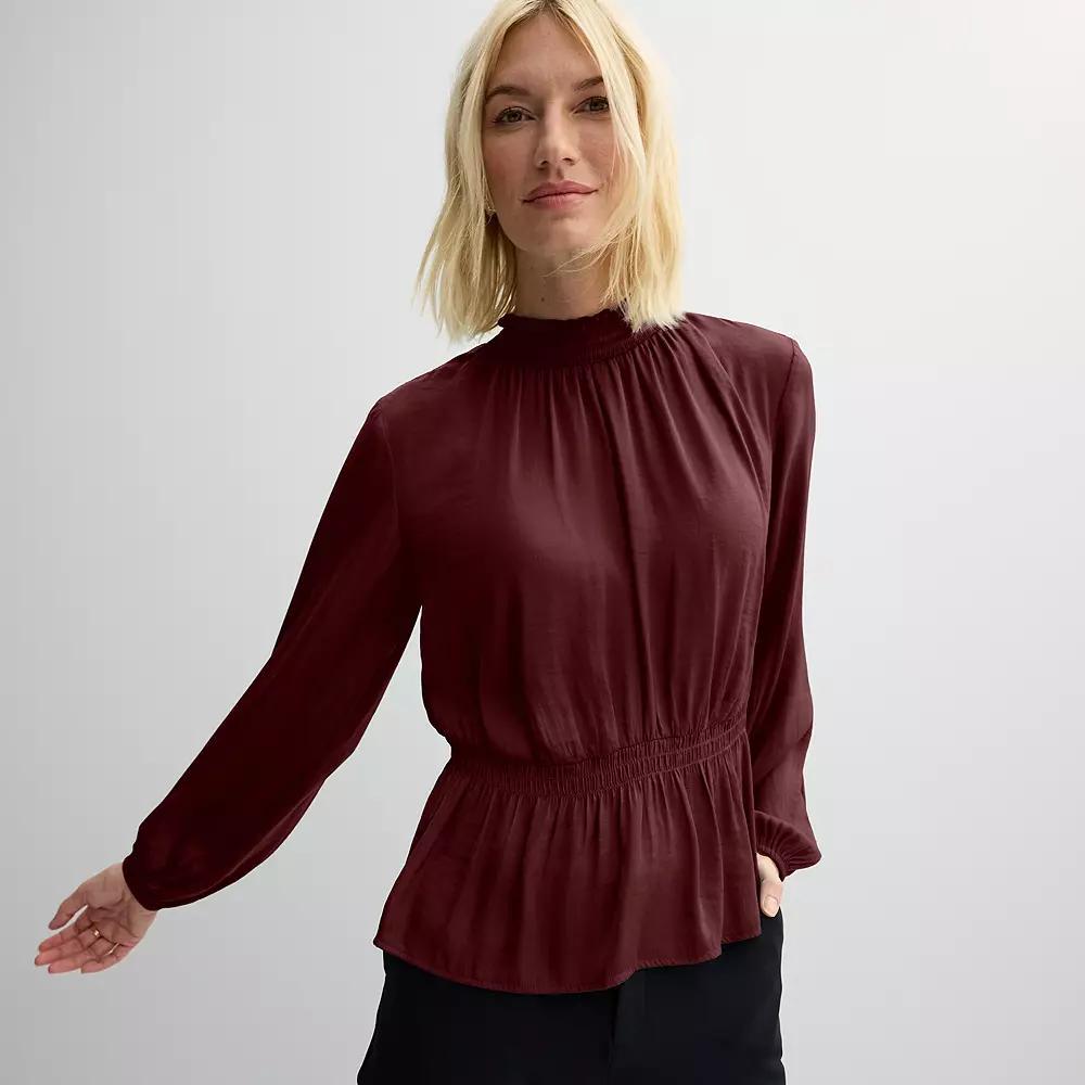 Women's Nine West Smocked Blouse, Size: Large, Maddie Purple Product Image