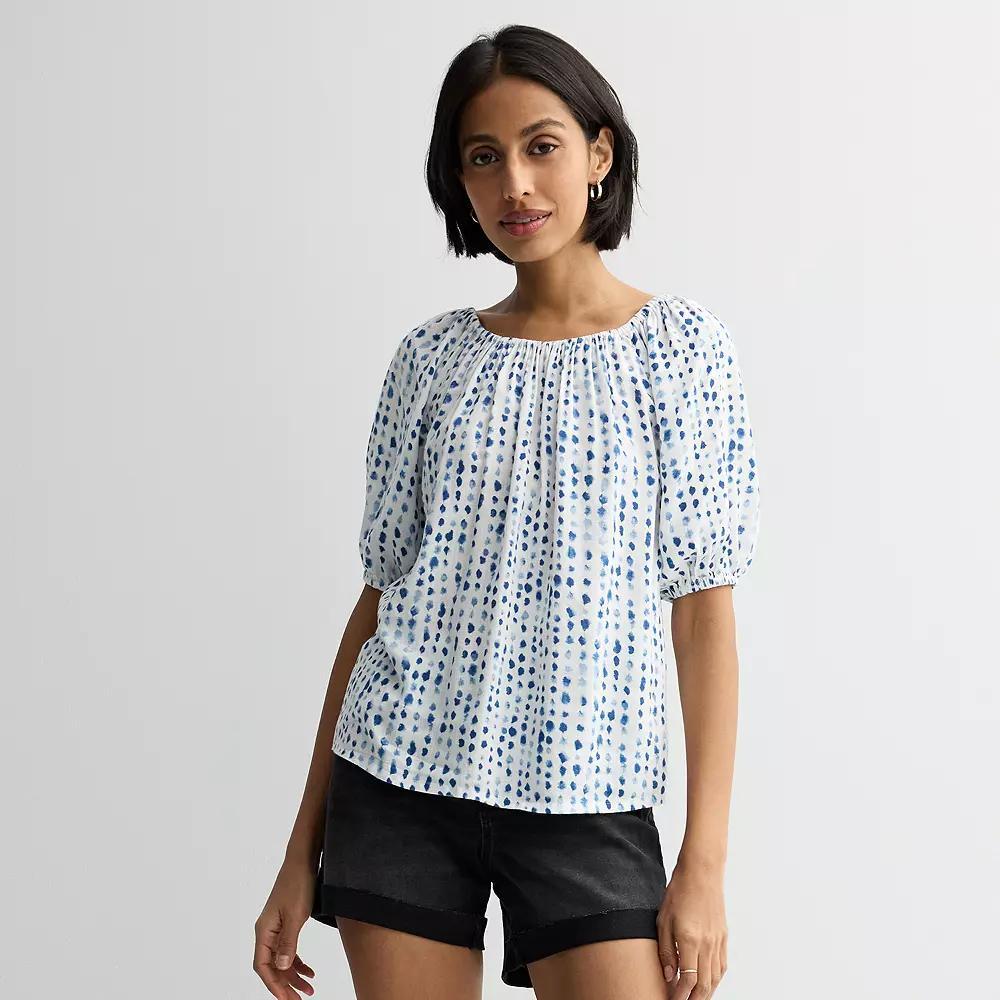 Womens Sonoma Goods For Life Peasant Top White Blue Dye Product Image