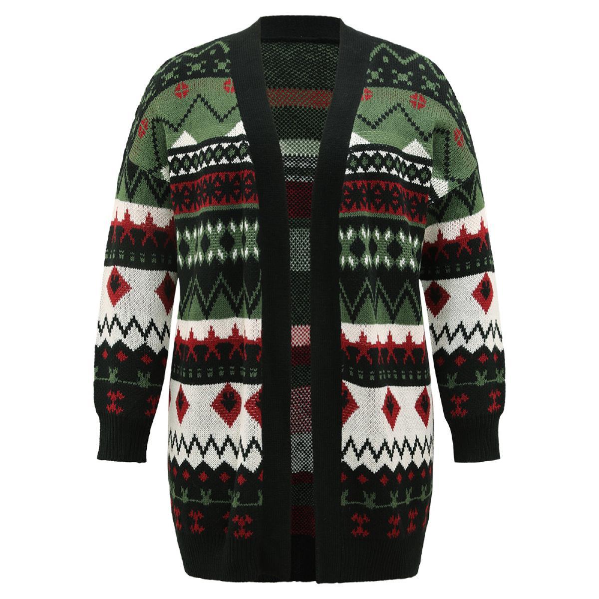 Plus Size Christmas Graphic Open Front Tunic Cardigan Multicolor Women Casual Loose Long Sleeve Dailywear Cardigans BloomChic 14-16/1X Product Image