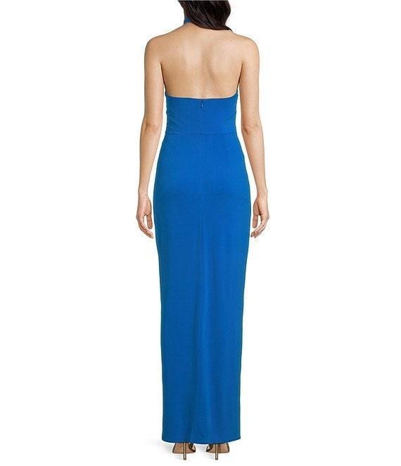 Belle by Badgley Mischka Leah Stretch Crepe Halter Neck Sleeveless Dress Product Image