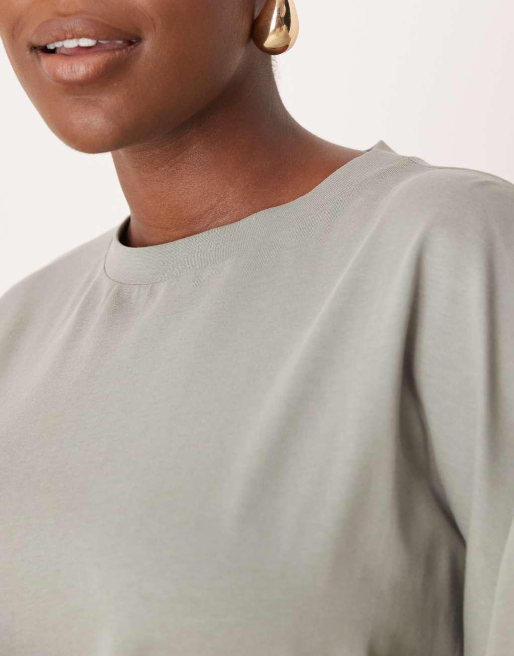 ASOS EDITION Curve premium heavyweight cotton oversized long sleeve t-shirt in olive green Product Image