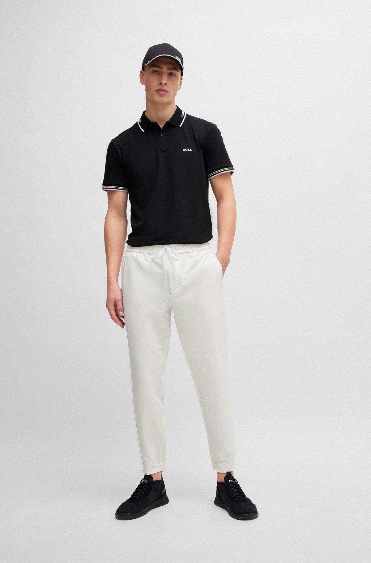 BOSS - Stretch-cotton slim-fit polo shirt with branding - Black Product Image