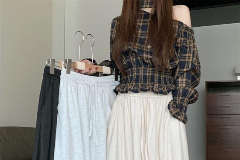 Drawstring Waist Plain Maxi A-Line Skirt Product Image