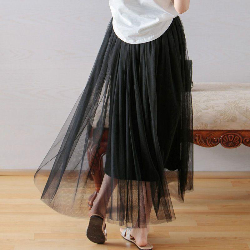 Mesh Overlay Maxi A-Line Skirt Product Image
